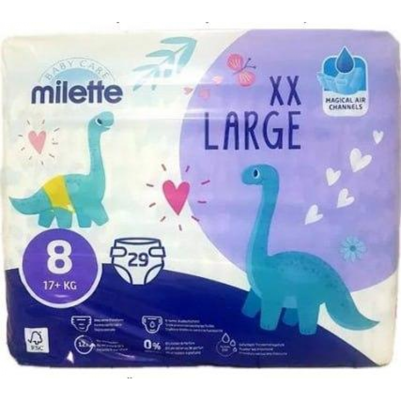 Підгузки 8 розміру Milette Baby care 17+ кг 29 штук